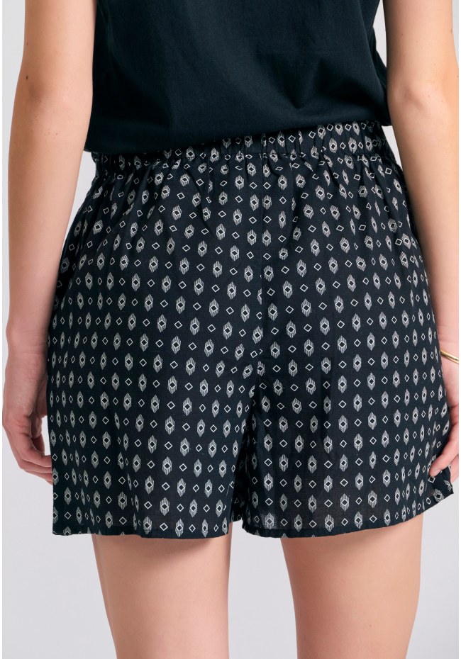 Linen blend σορτς με δέσιμο στη μέση