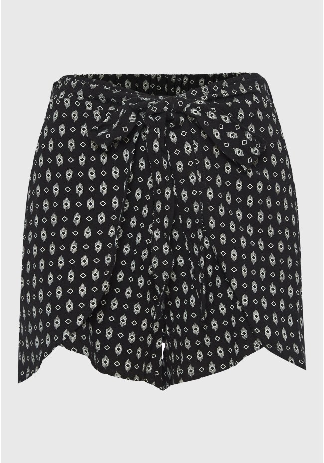 Linen blend σορτς με δέσιμο στη μέση