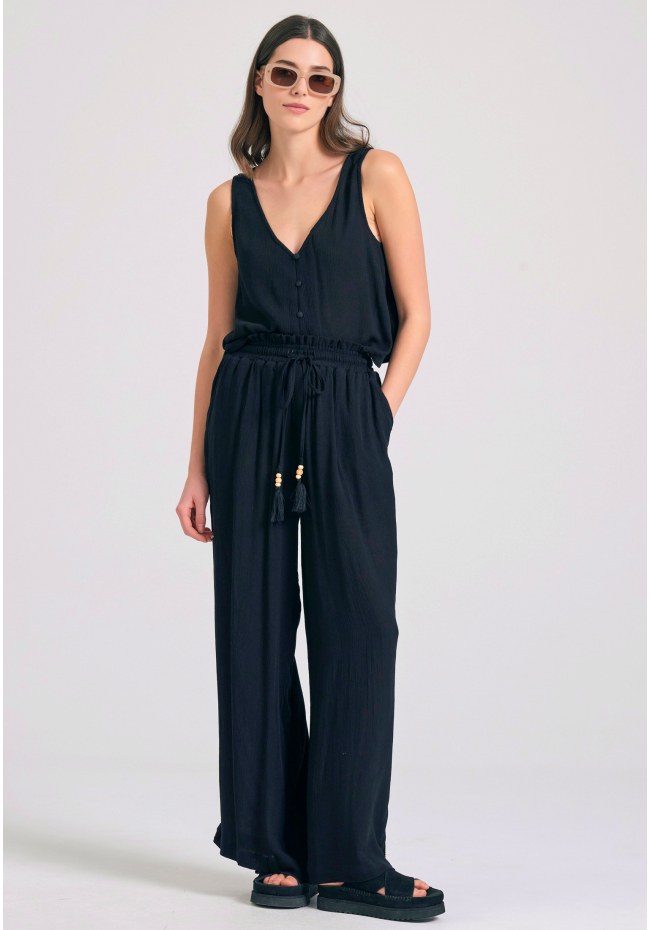 Loose fit παντελόνα από τεχνητό μετάξι