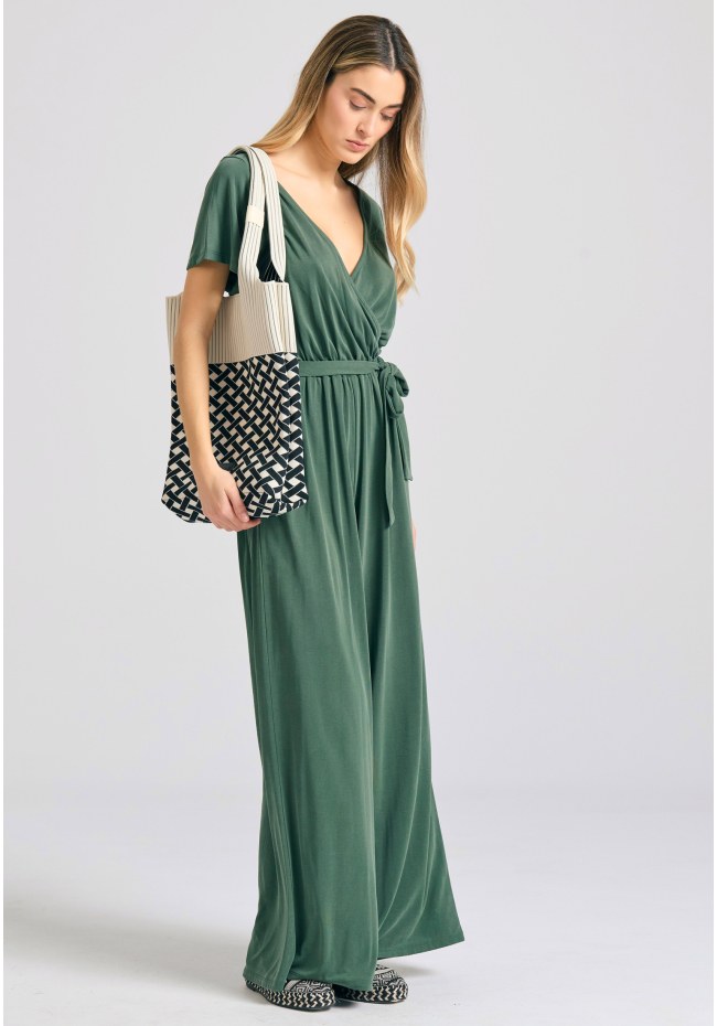 Wrap jumpsuit with belt