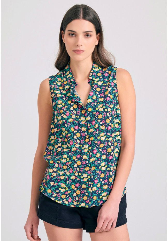 Γυναικείο φλοράλ αμάνικο πουκάμισο