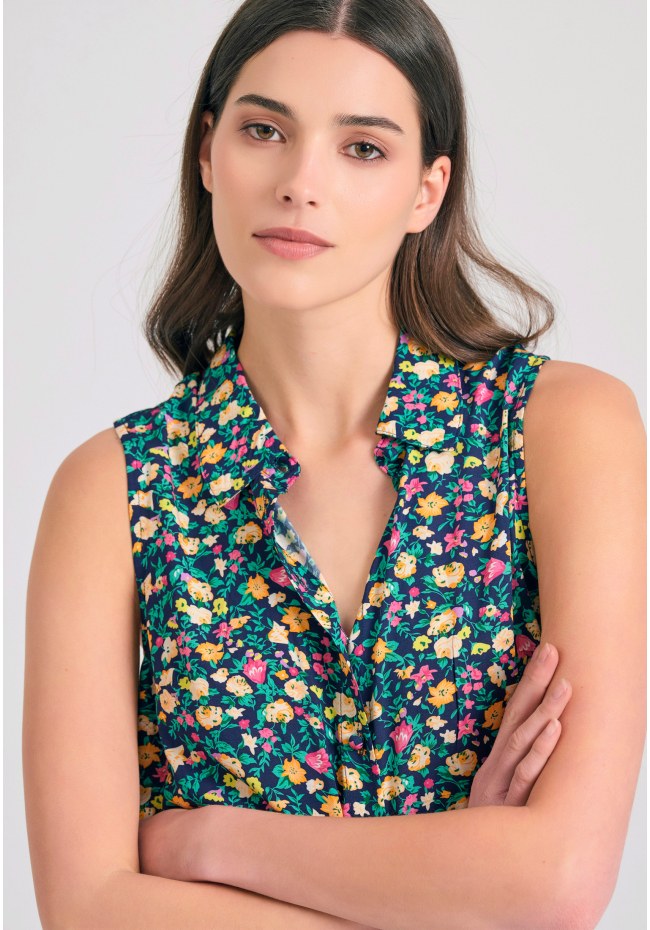 Γυναικείο φλοράλ αμάνικο πουκάμισο