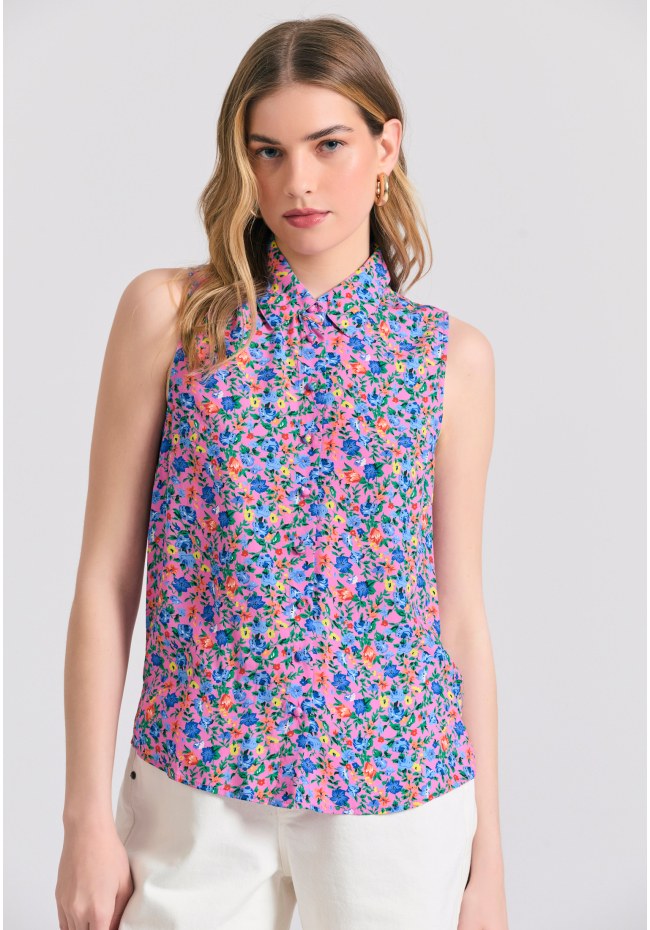 Γυναικείο φλοράλ αμάνικο πουκάμισο