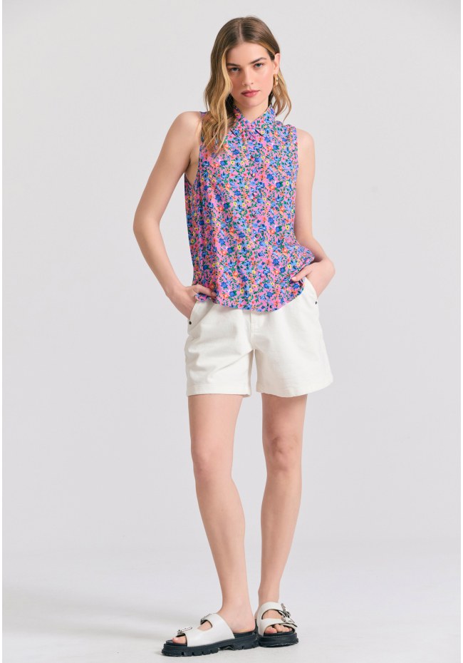 Γυναικείο φλοράλ αμάνικο πουκάμισο