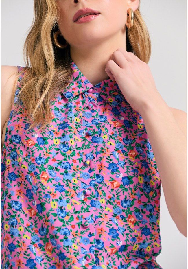 Γυναικείο φλοράλ αμάνικο πουκάμισο