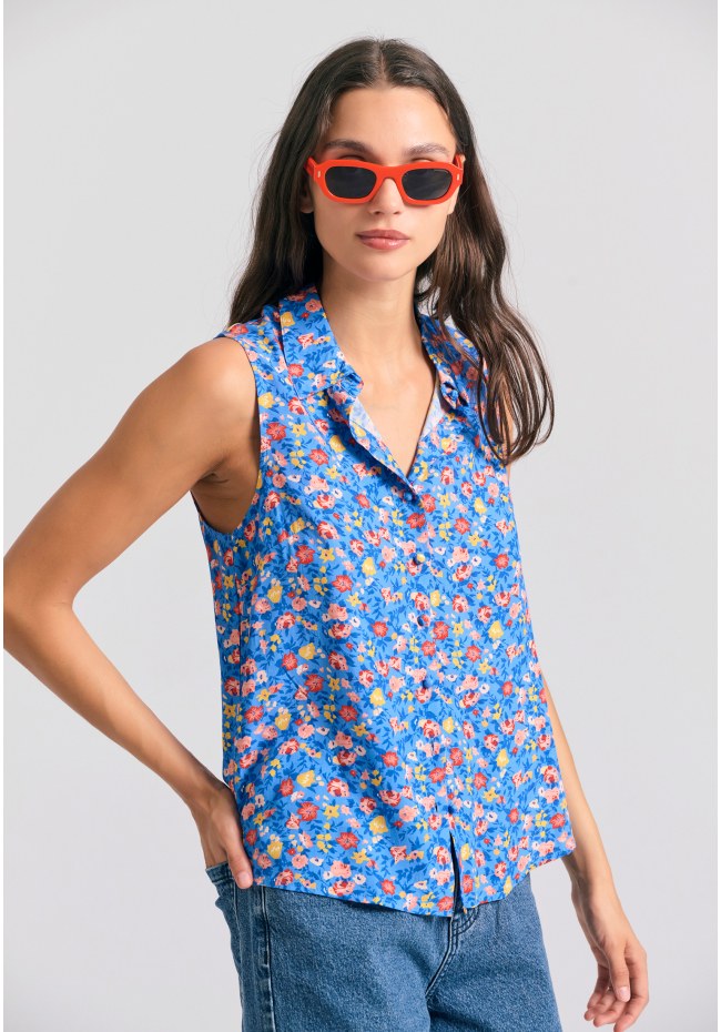 Γυναικείο φλοράλ αμάνικο πουκάμισο