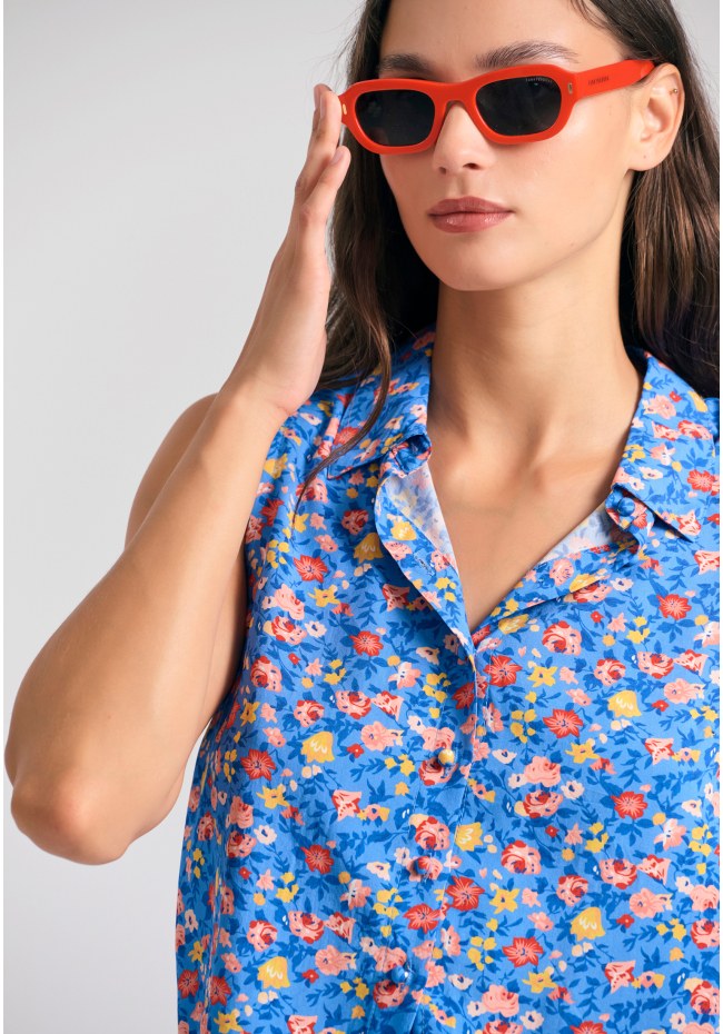 Γυναικείο φλοράλ αμάνικο πουκάμισο