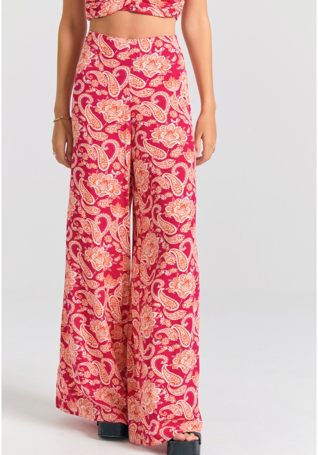 Wide leg εμπριμέ παντελόνα από βισκόζη