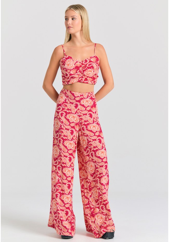 Wide leg εμπριμέ παντελόνα από βισκόζη