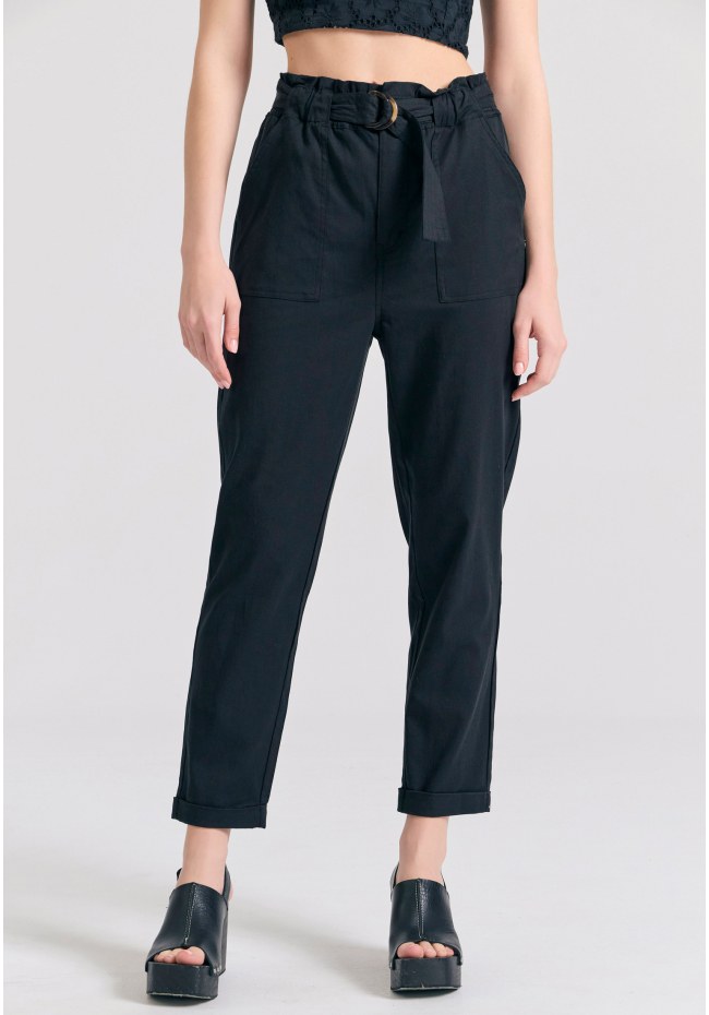 Lyocell blend παντελόνι με ζώνη στη μέση