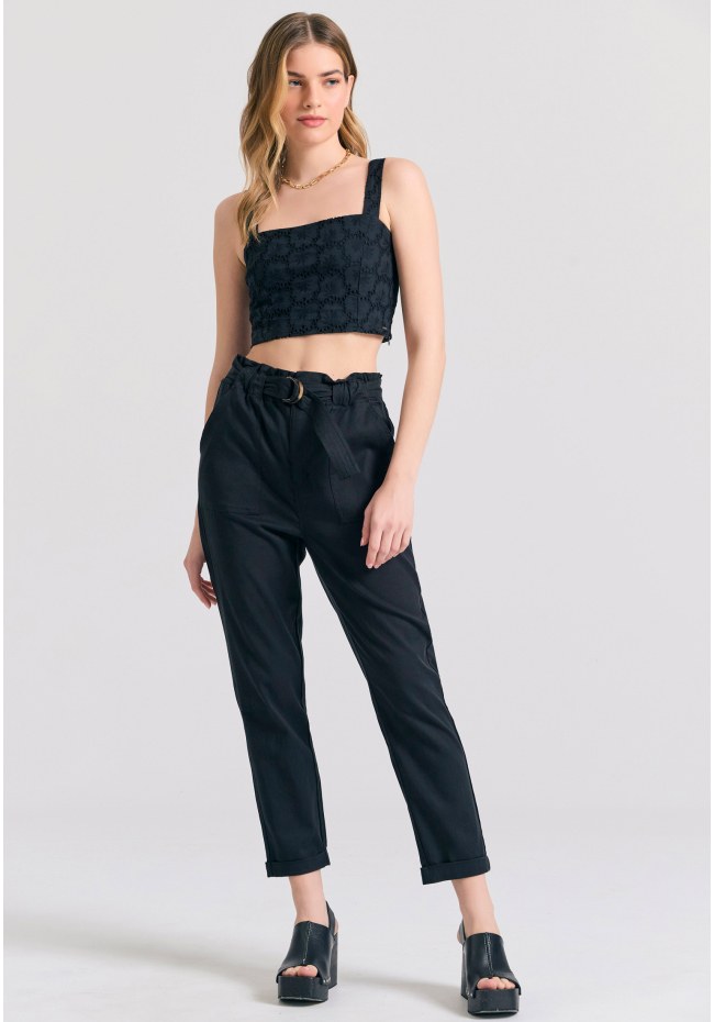 Lyocell blend παντελόνι με ζώνη στη μέση