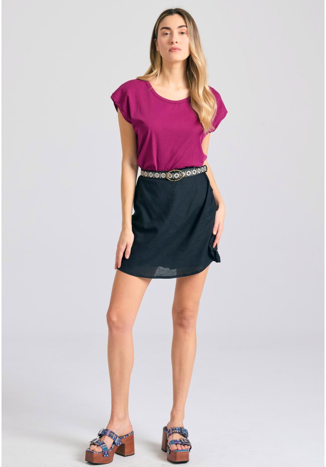 Linen blend skort με πλαϊνές πιέτες