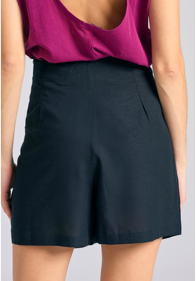 Linen blend skort με πλαϊνές πιέτες