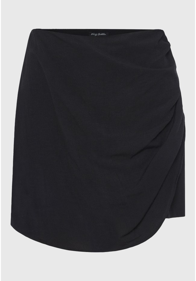 Linen blend skort με πλαϊνές πιέτες