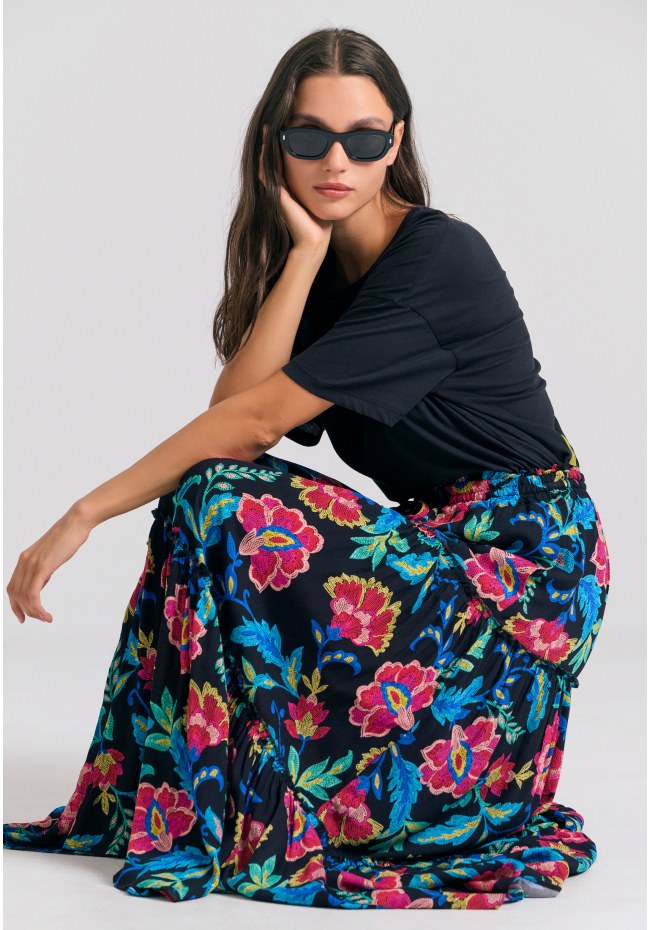 Relaxed fit μάξι φούστα με σχέδιο με κέντημα