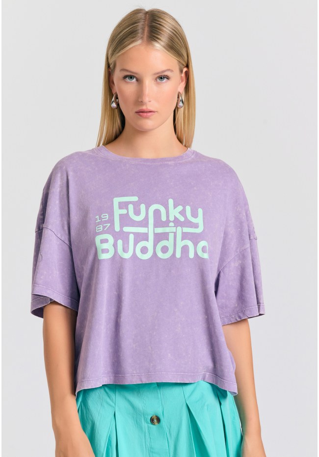 Oversized garment dyed t-shirt with branded print
