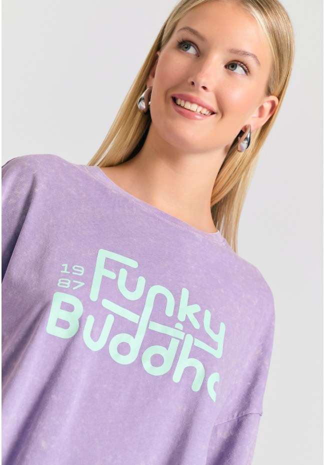 Oversized garment dyed t-shirt with branded print