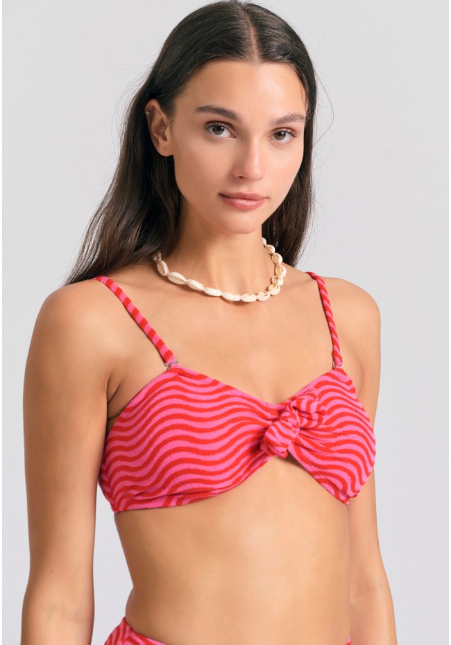 Strapless πετσετέ μπικίνι τοπ με αφαιρούμενες τιράντες