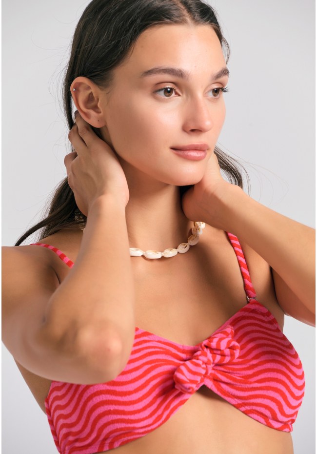 Strapless πετσετέ μπικίνι τοπ με αφαιρούμενες τιράντες