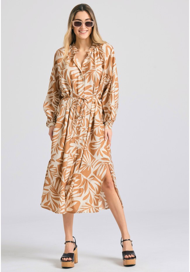 Oversized all over printed viscose midi dress