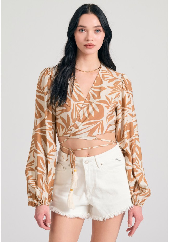 Εμπριμέ μακρυμάνικη κρουαζέ μπλούζα