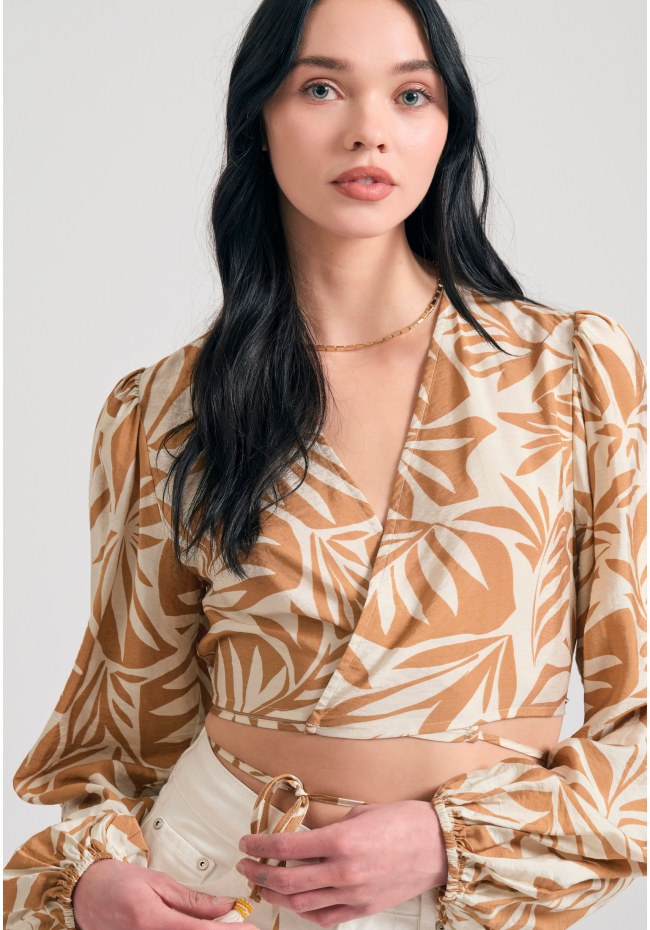 Εμπριμέ μακρυμάνικη κρουαζέ μπλούζα