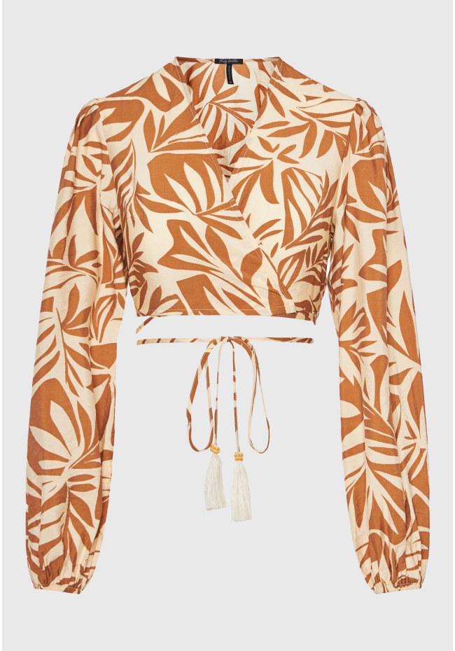 Εμπριμέ μακρυμάνικη κρουαζέ μπλούζα