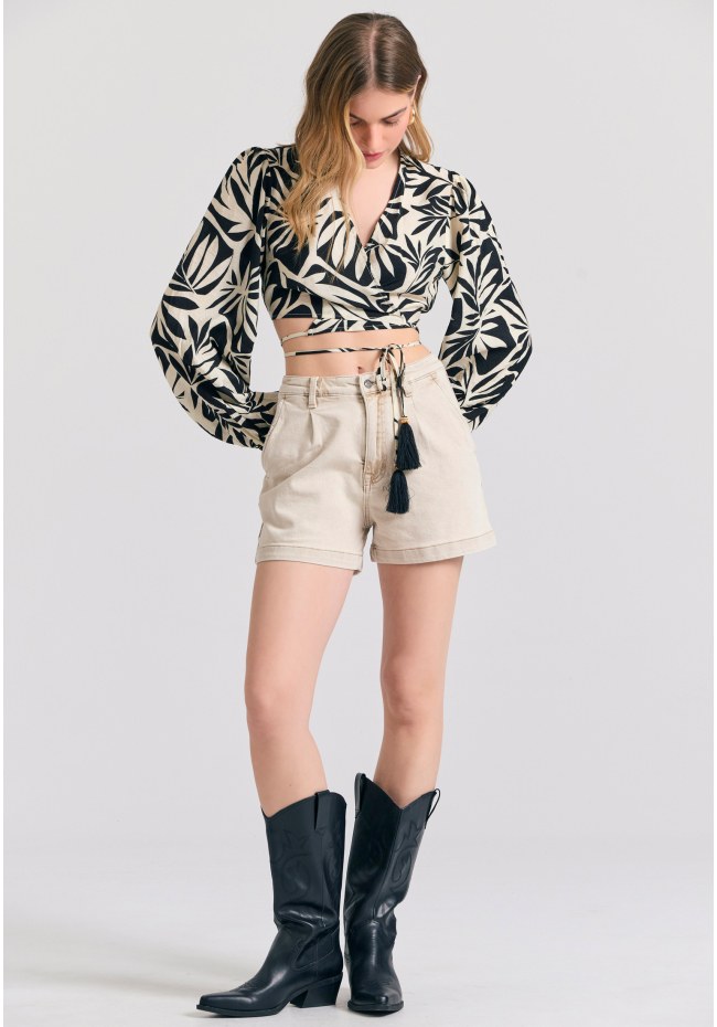 Εμπριμέ μακρυμάνικη κρουαζέ μπλούζα