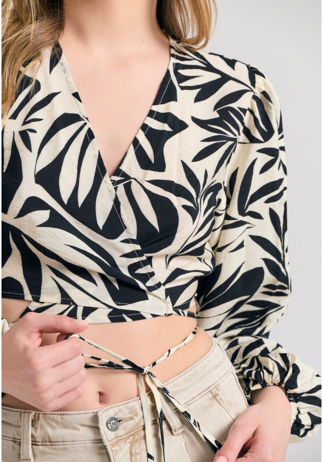 Εμπριμέ μακρυμάνικη κρουαζέ μπλούζα