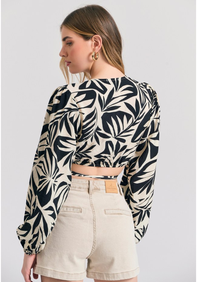 Εμπριμέ μακρυμάνικη κρουαζέ μπλούζα