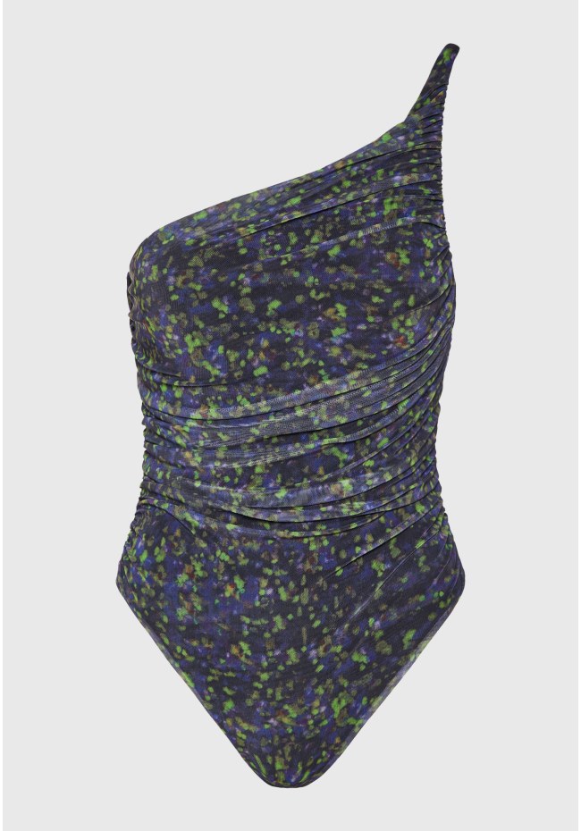 Εμπριμέ off shoulder κορμάκι με τούλι