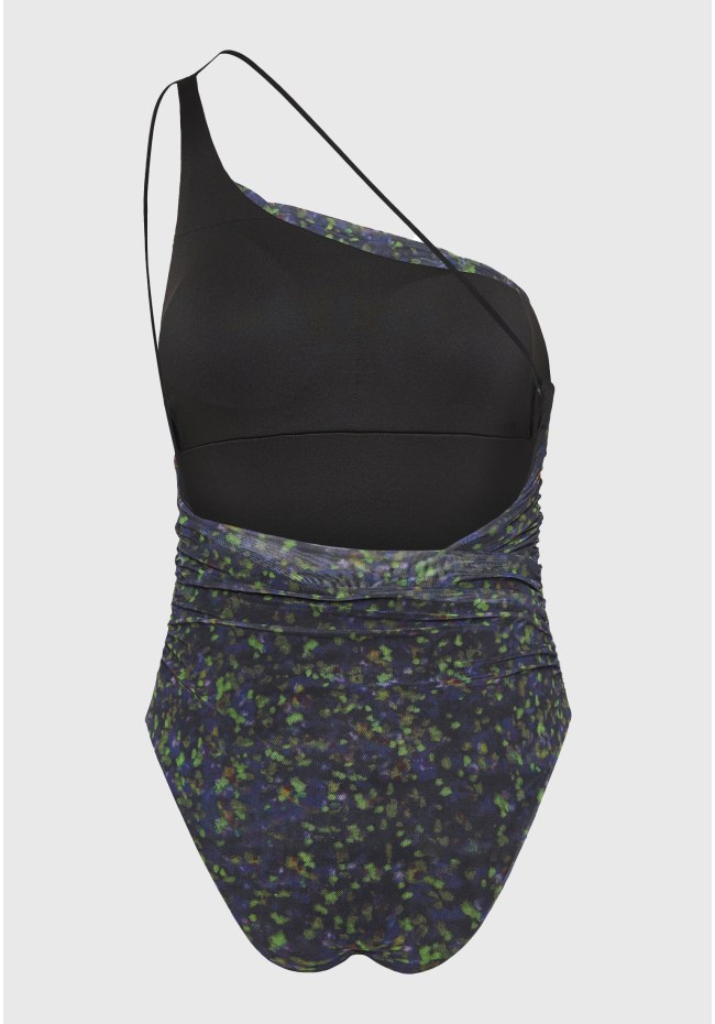 Εμπριμέ off shoulder κορμάκι με τούλι