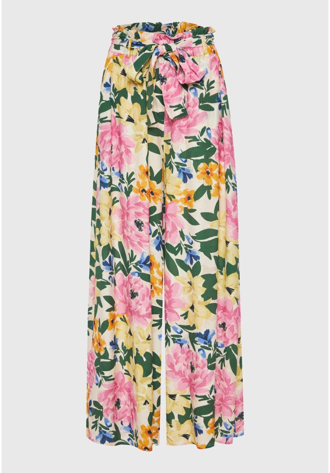 Wide leg εμπριμέ παντελόνα από τεχνητό μετάξι