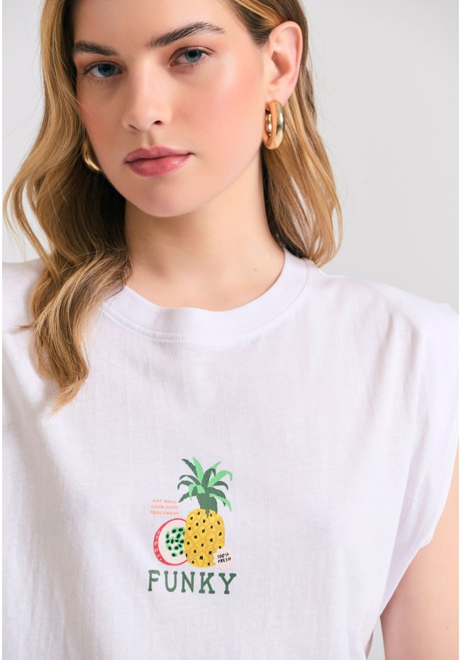 Γυναικείο t-shirt με vintage τύπωμα στην πλάτη