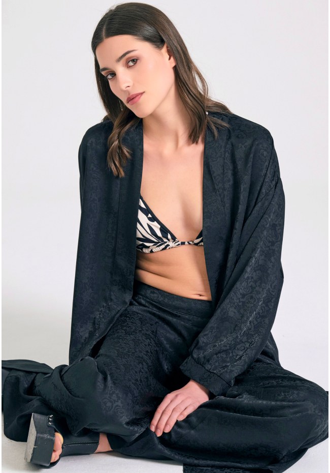 Wide leg παντελόνα σε ζακάρ ύφανση