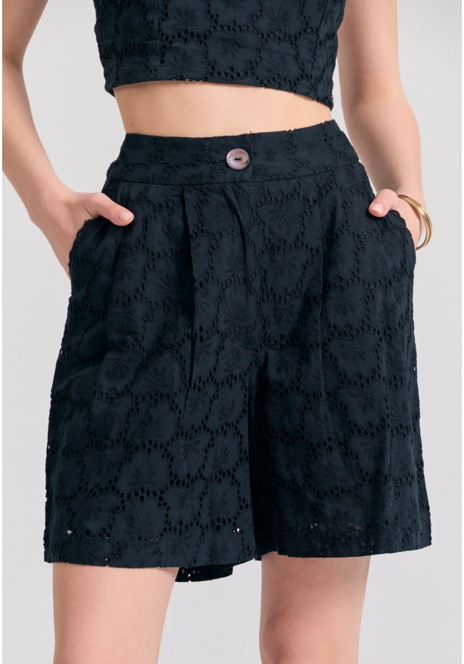 Γυναικεία embroidery βερμούδα με πιέτες