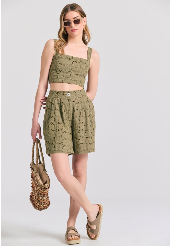 Γυναικεία embroidery βερμούδα με πιέτες