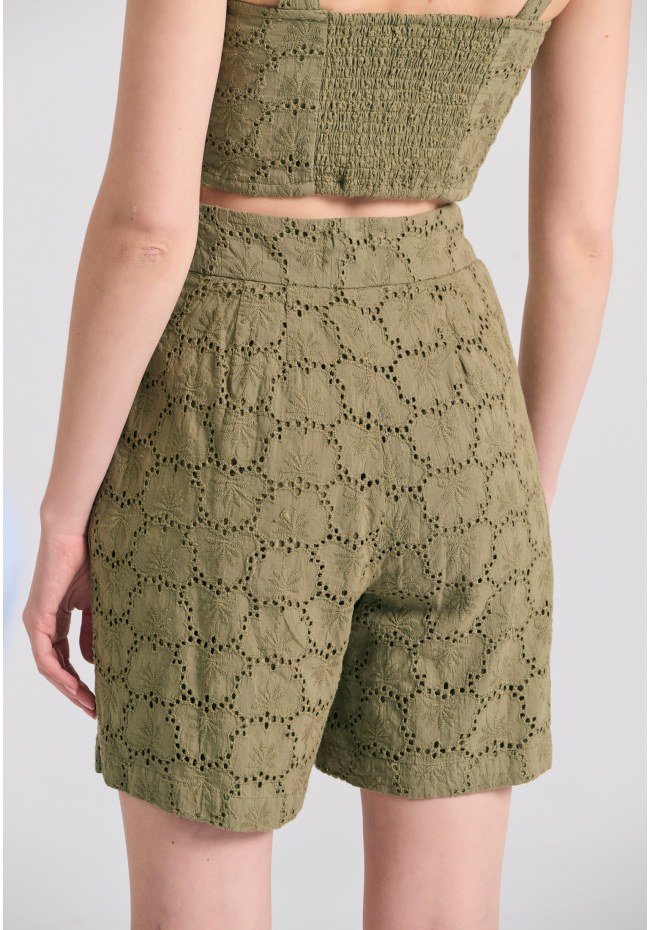 Γυναικεία embroidery βερμούδα με πιέτες