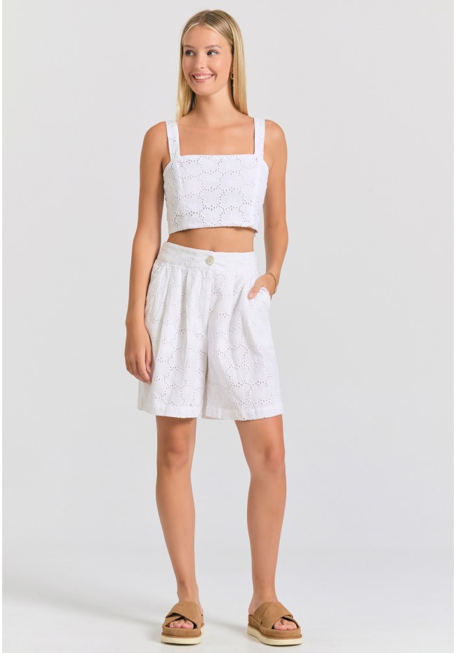 Γυναικεία embroidery βερμούδα με πιέτες