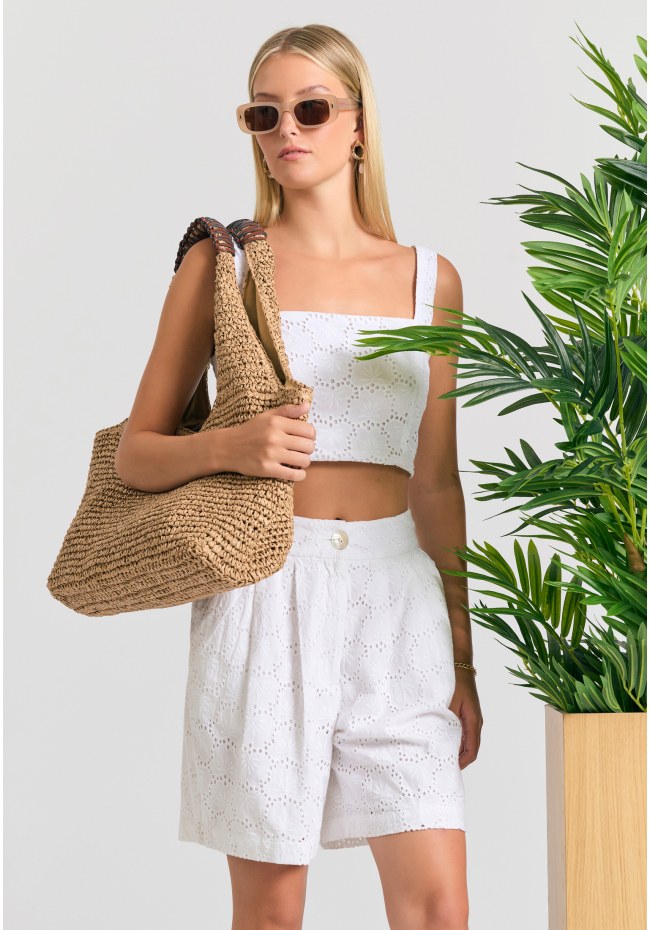 Γυναικεία embroidery βερμούδα με πιέτες