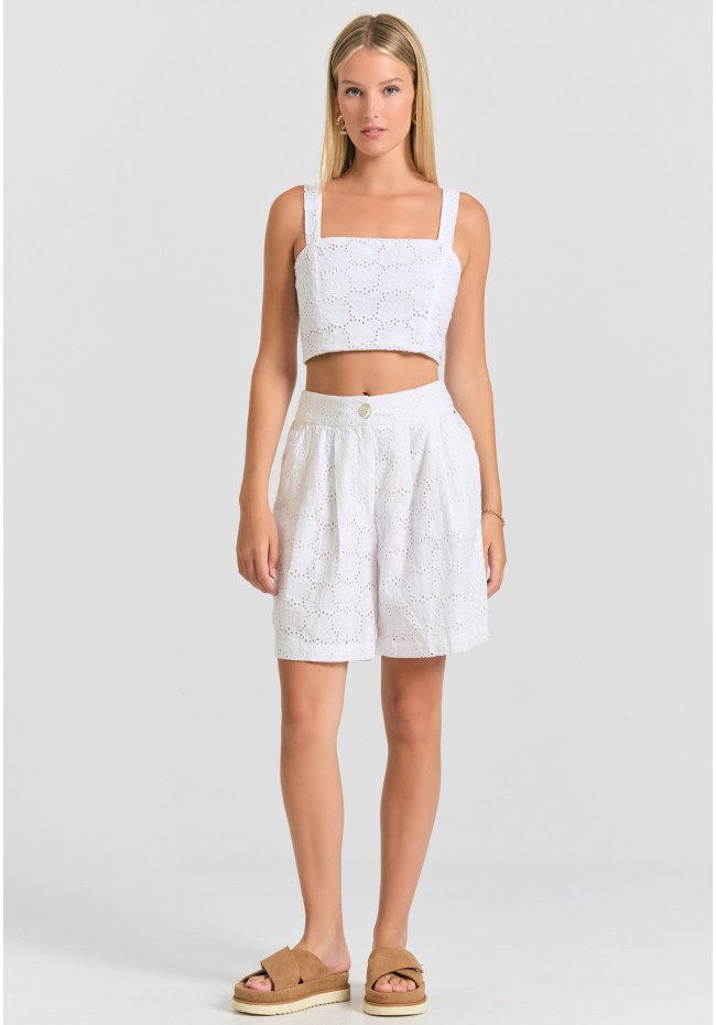 Γυναικεία embroidery βερμούδα με πιέτες