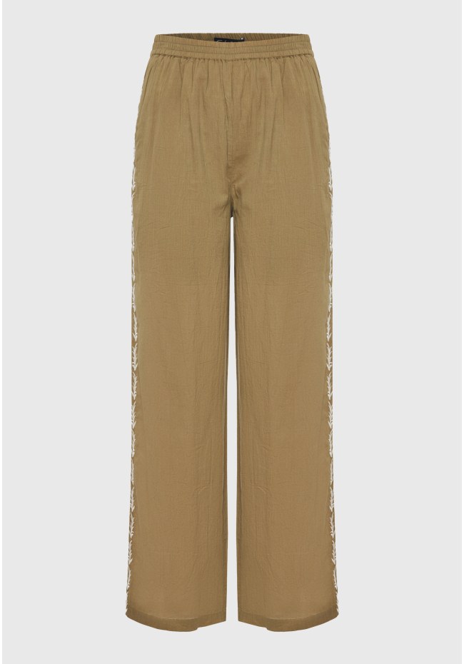 Wide leg παντελόνα με πλαϊνό κέντημα