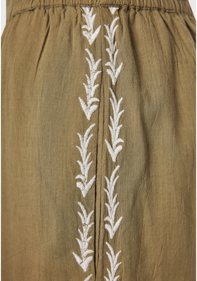 Wide leg παντελόνα με πλαϊνό κέντημα