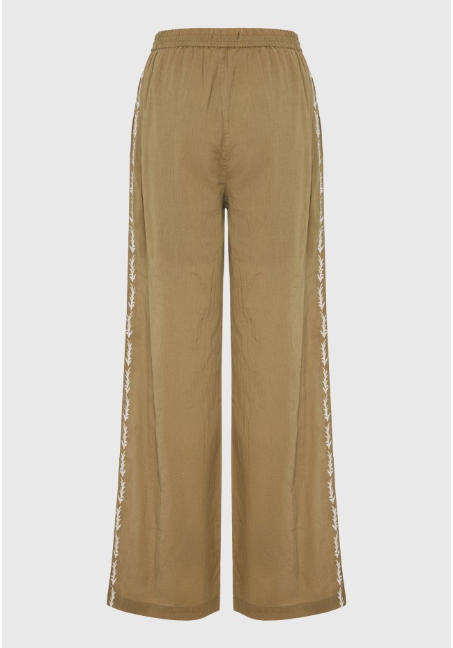 Wide leg παντελόνα με πλαϊνό κέντημα