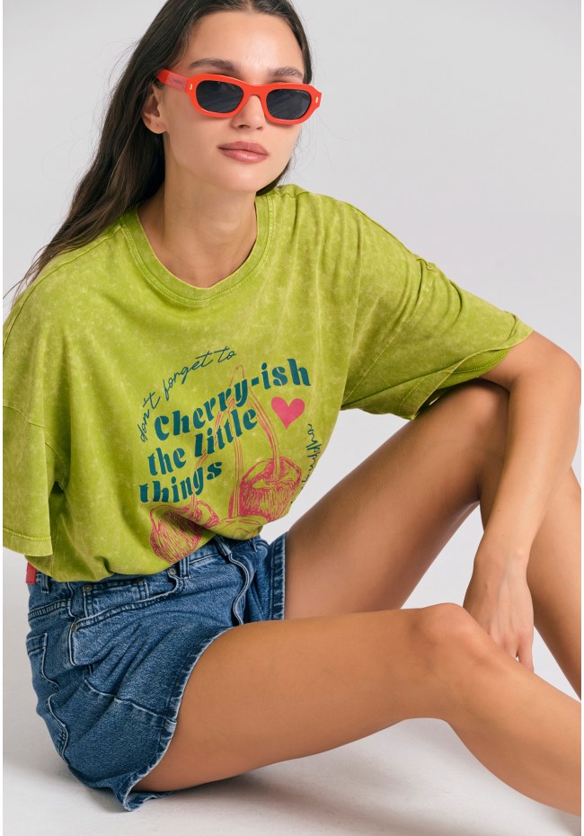 Oversized grament dyed t-shirt with photographic print
