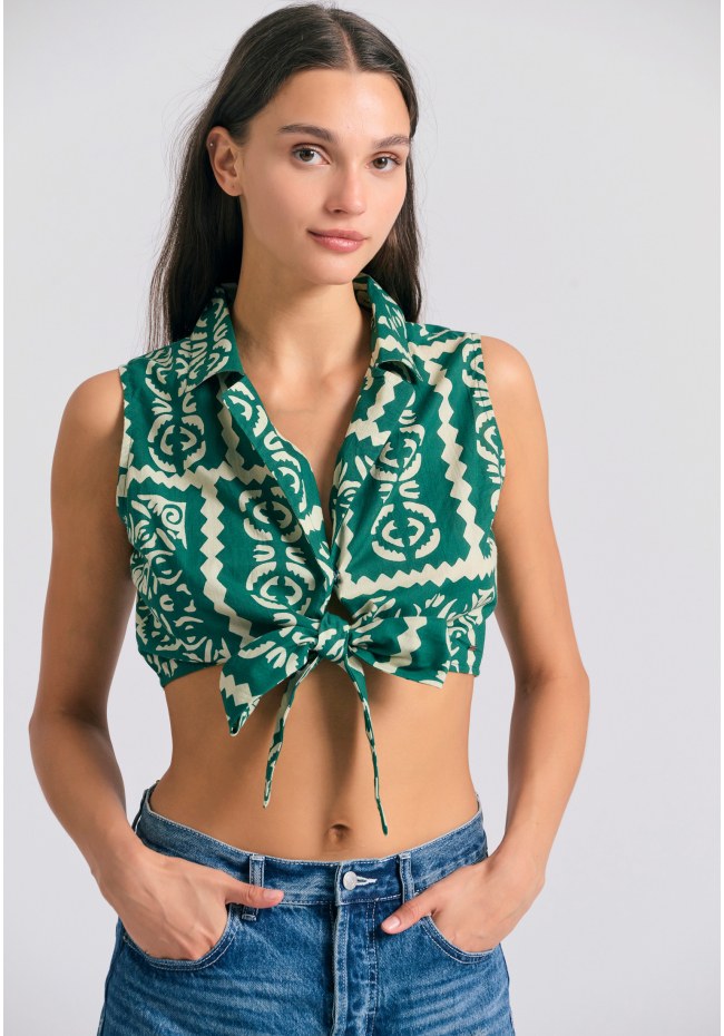 Cropped τοπ με all over τύπωμα σε ethnic look