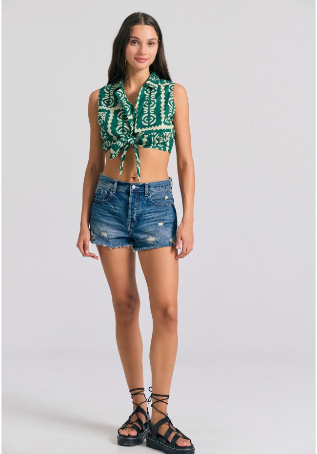 Cropped τοπ με all over τύπωμα σε ethnic look