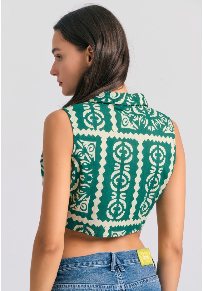 Cropped τοπ με all over τύπωμα σε ethnic look