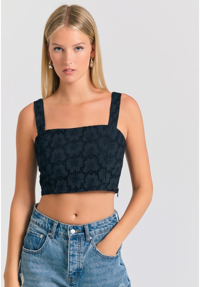 Embroidery cropped top με μοτίβο