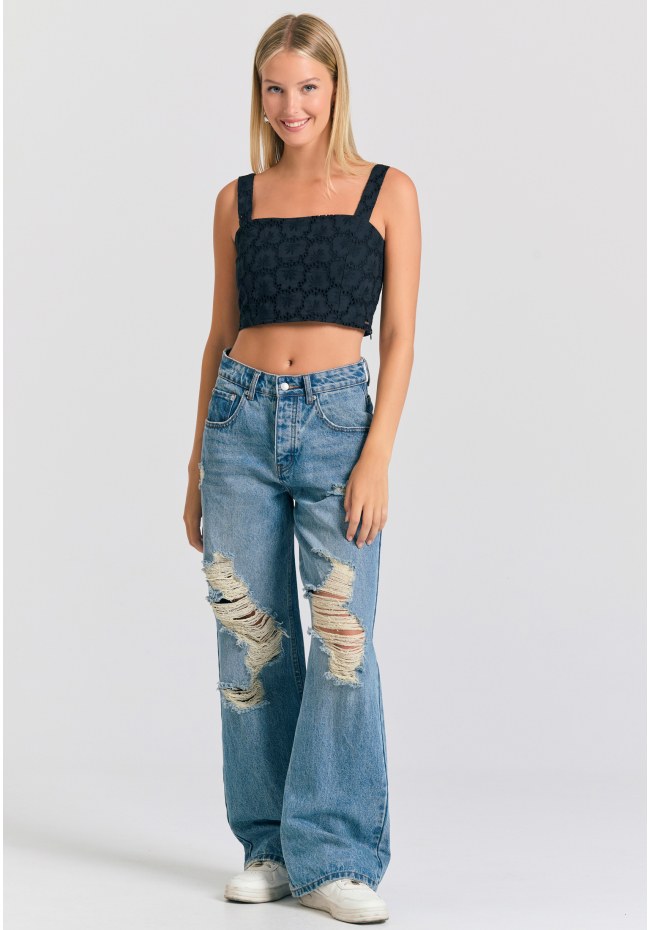 Embroidery cropped top με μοτίβο